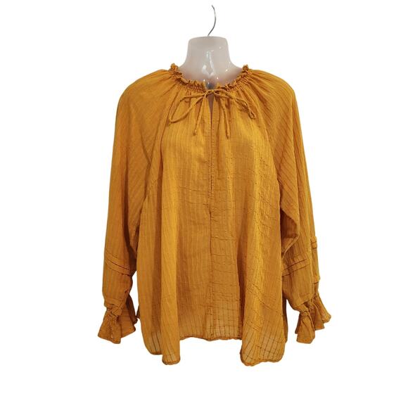 Torrid Long Sleeve Stripe Gauze Lace-Up Peasant Blouse Casual Top Yellow Size 2X - Picture 2 of 12